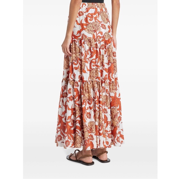 La DoubleJ Big Reef Tiered Floral Print Tiered Silk & Cotton Blend Skirt MNEW